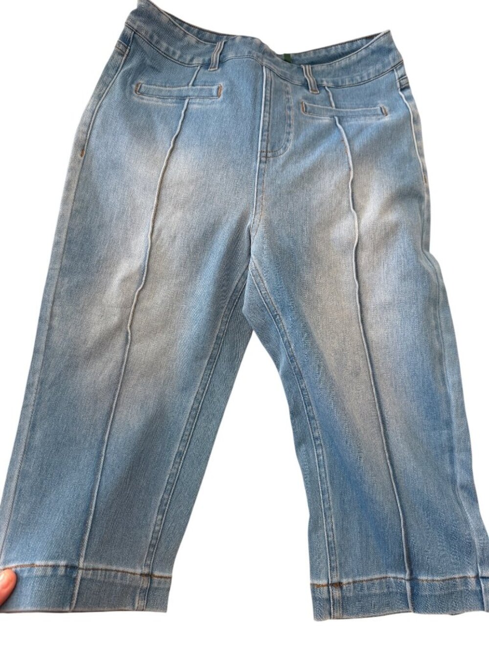Halara S Womens Light Blue Denim Capri Pants With Front & Back Pockets Size S Re
